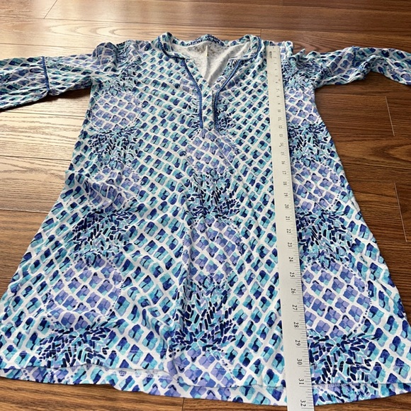 Lilly Pulitzer Joy Tunic Dress SZ Small Blue/White/Teal Pineapple All Over Print - Picture 11 of 11